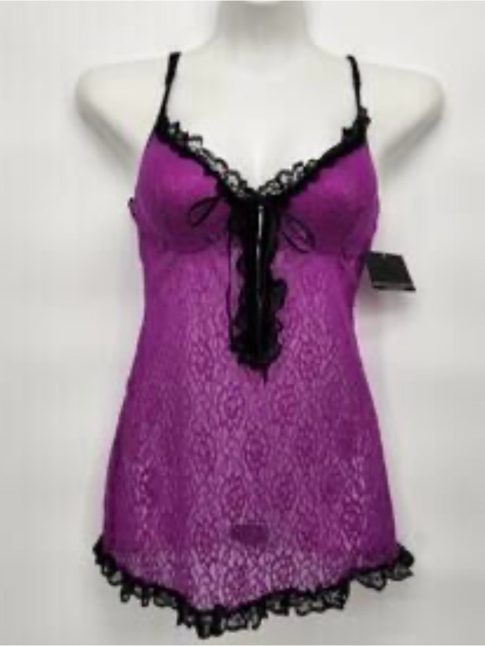 Apostrophe Magenta Lace Chemise with Black Accents